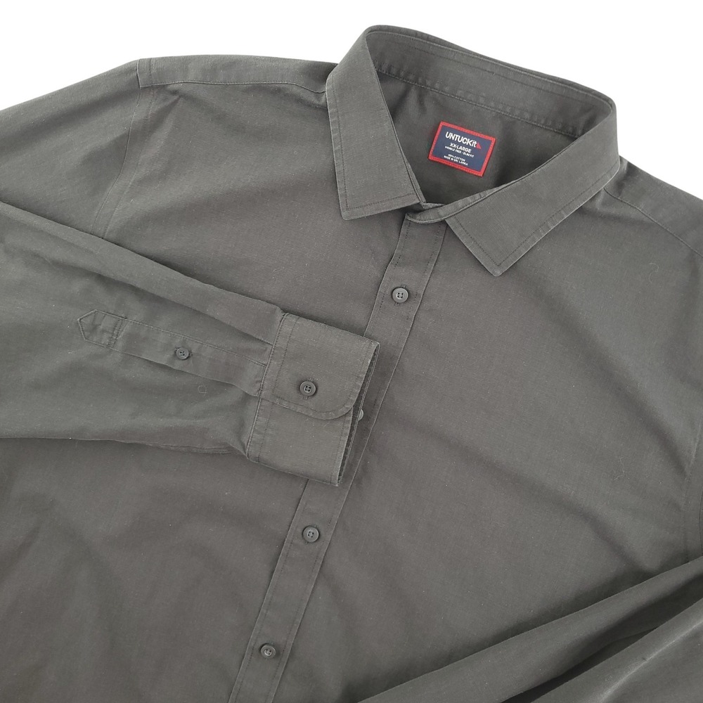 UNTUCKit Black Stone WF Shirt Mens 2XL Black Long Sleeve Button Up Wrinkle Free